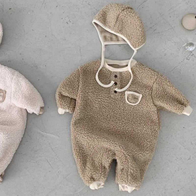 Baby jumpsuit with lamb wool for winter