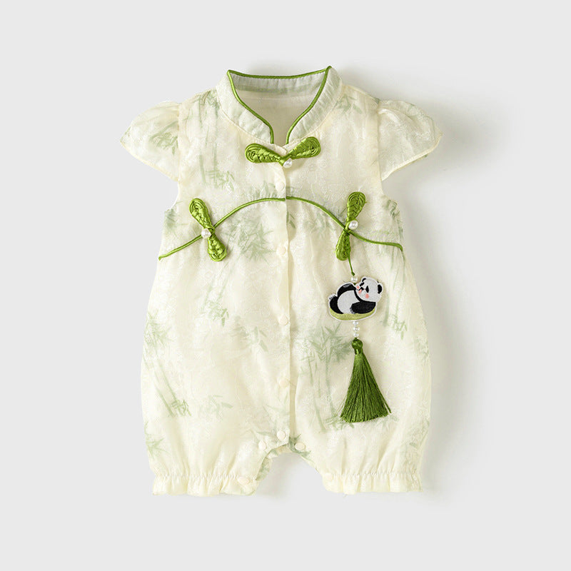Baby Girls' Chinese Style Panda Tassel Short Sleeve Romper