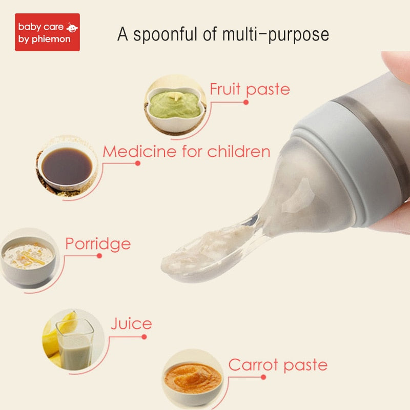 Silicone Squeeze Feeding Bottle with Spoon for Newborns