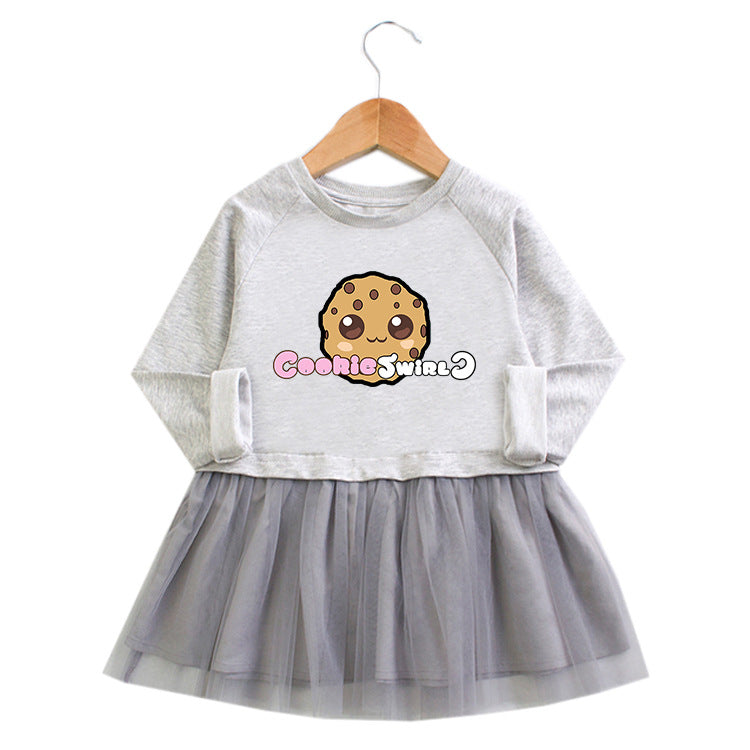 Cookie Swirl Tulle Dress – Long Sleeve Grey