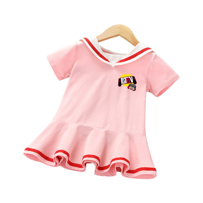 Sailor Collar Ruffle Dress – Girls Casual Cotton Dress