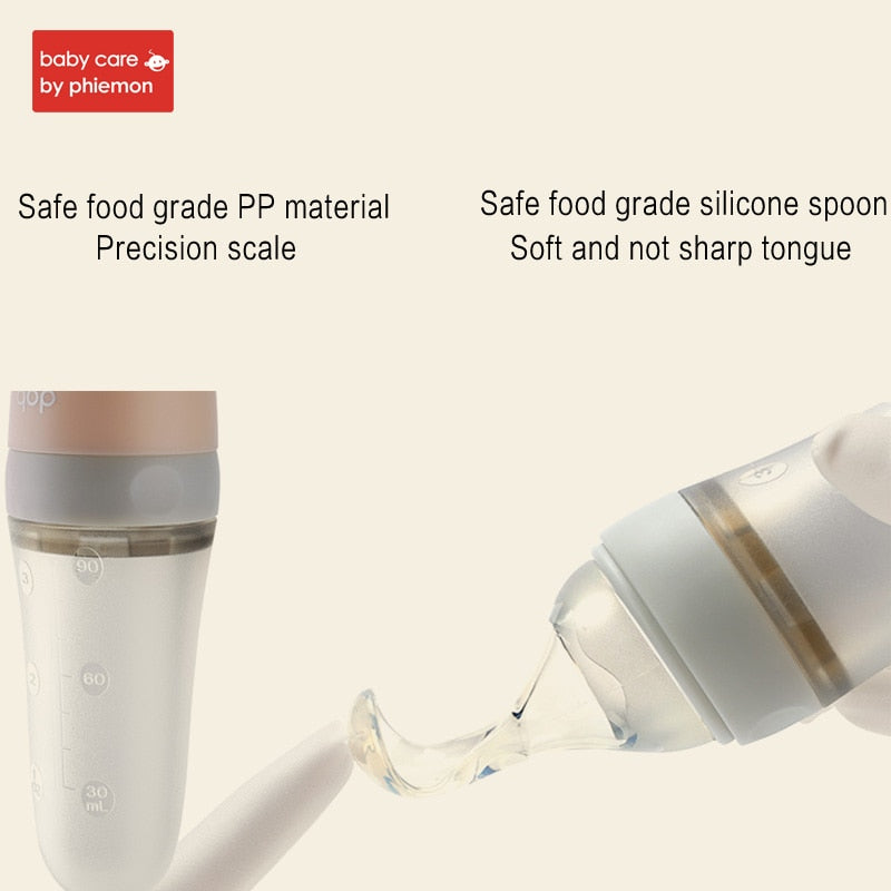 Silicone Squeeze Feeding Bottle with Spoon for Newborns
