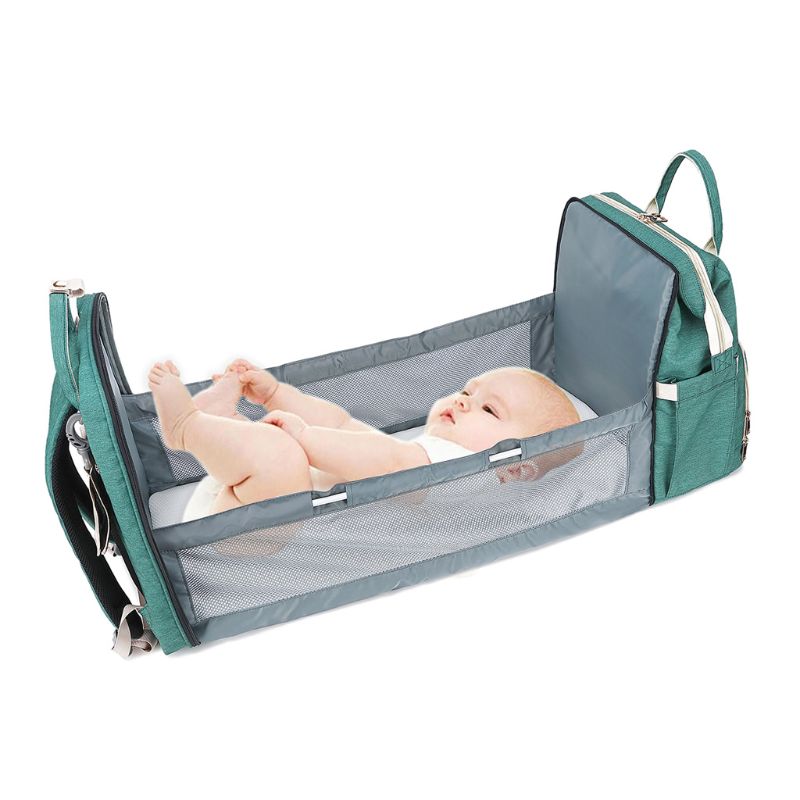 2-in-1 Foldable Baby Travel Crib & Mommy Bag — Portable Large Capacity