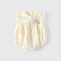 Girls' Cream Floral Embroidered Flutter Sleeve Romper
