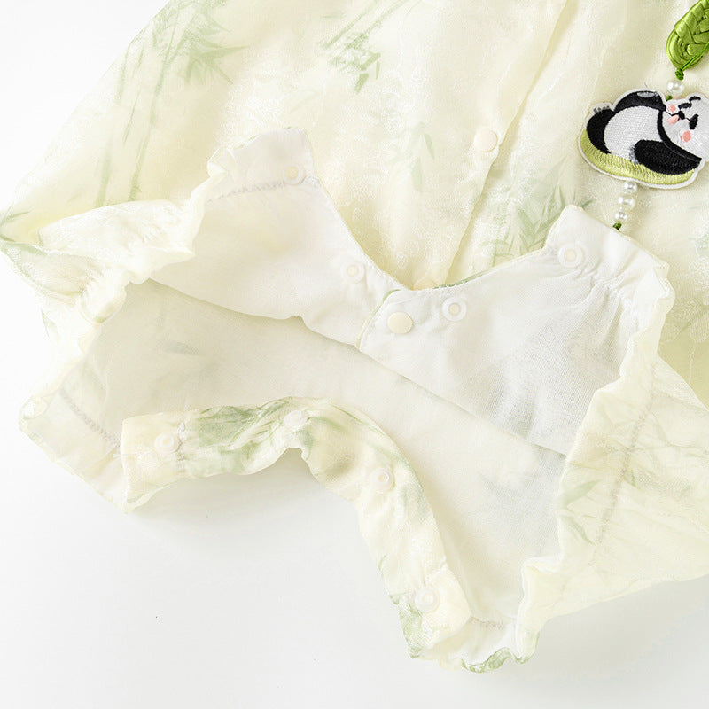 Baby Girls' Chinese Style Panda Tassel Short Sleeve Romper