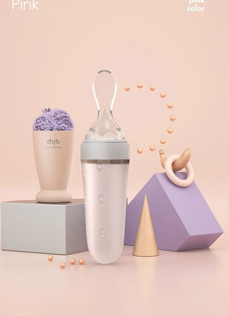 Silicone Squeeze Feeding Bottle with Spoon for Newborns