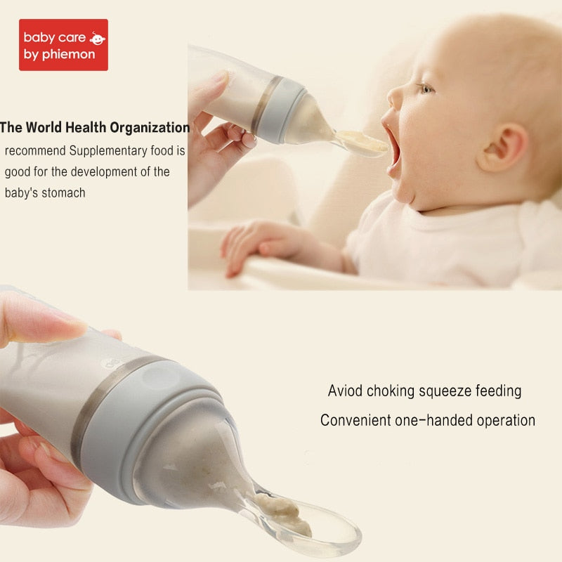 Silicone Squeeze Feeding Bottle with Spoon for Newborns