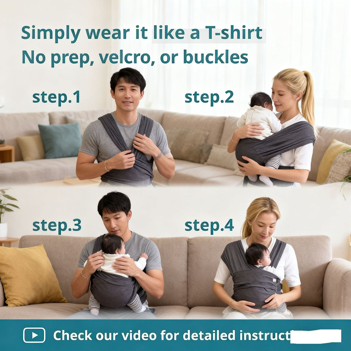 Front-Facing Baby Wrap Carrier for Newborns