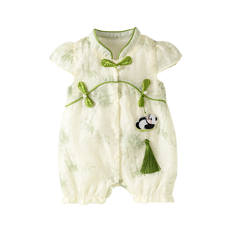 Baby Girls' Chinese Style Panda Tassel Short Sleeve Romper