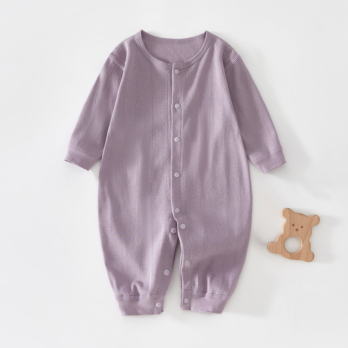 Baby Grey Knit Long Sleeve Button-Front Romper
