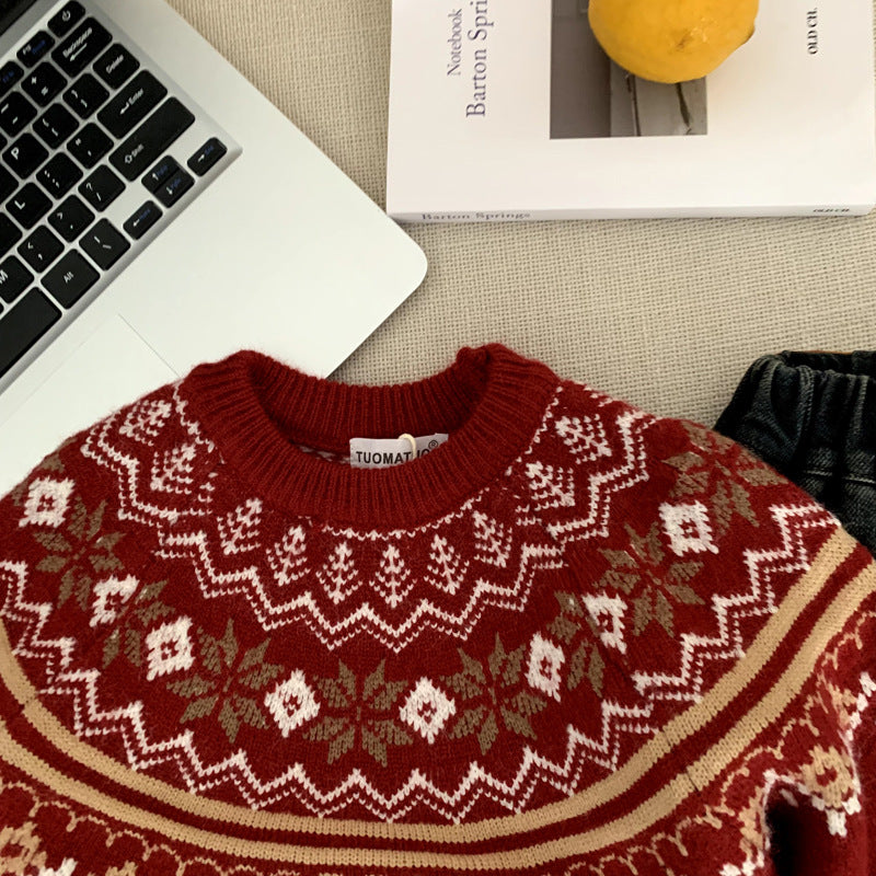 Red sweater for children and baby girls
