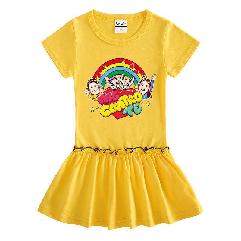 Girls' Me Contro Te Short Sleeve Ruffle Cotton Dress