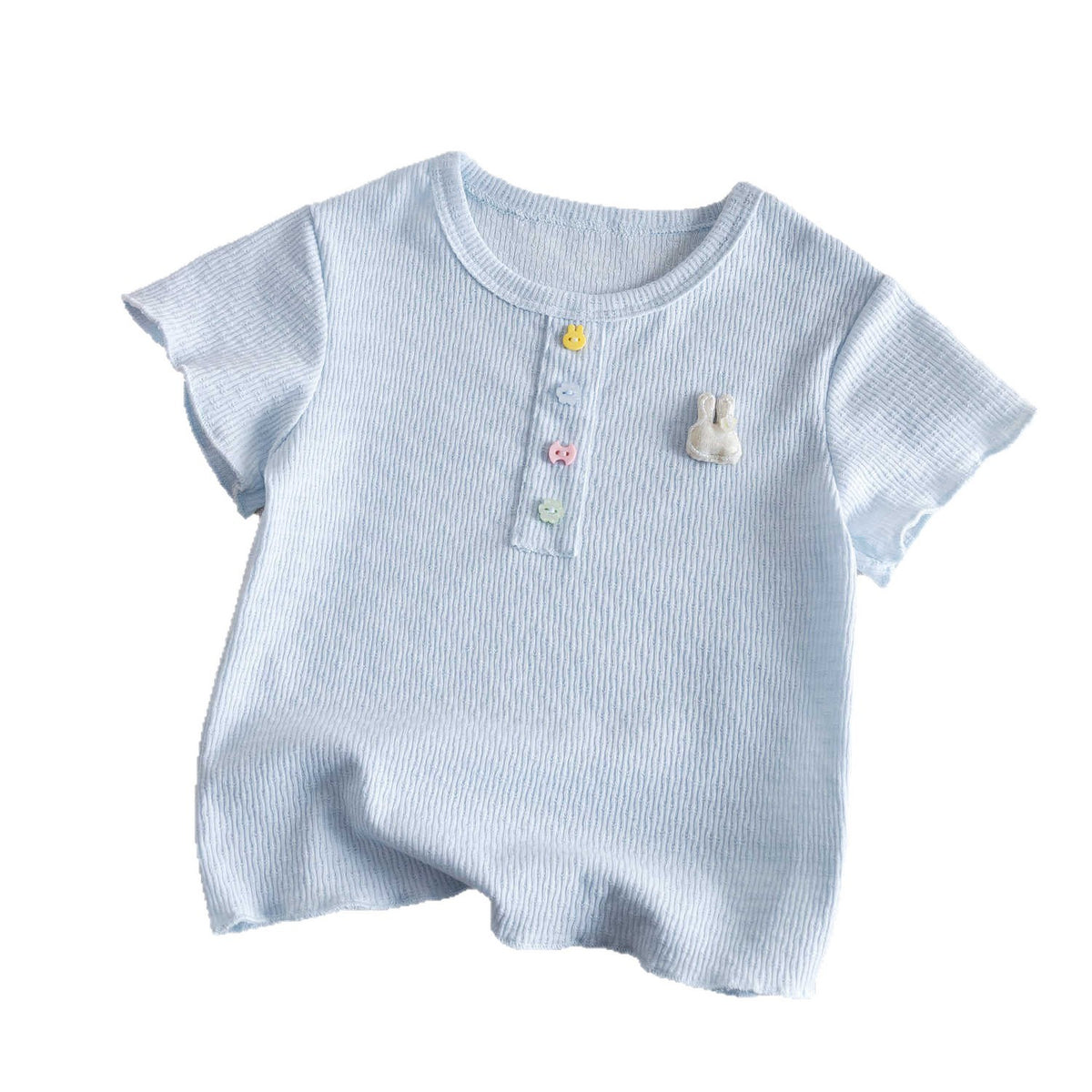 Ribbed Cotton Short Sleeve Baby Top with Bunny Patch