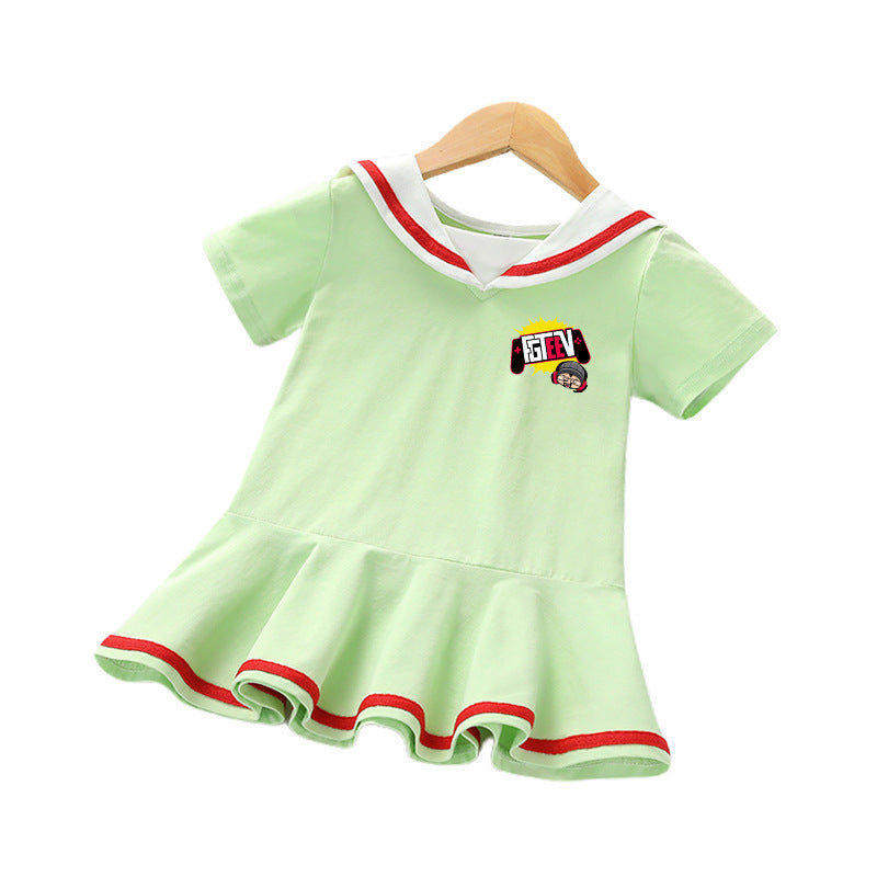Sailor Collar Ruffle Dress – Girls Casual Cotton Dress