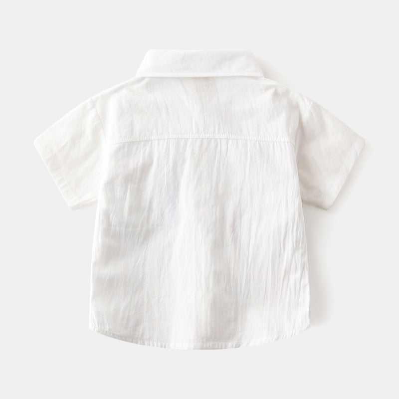 Boys' White Short Sleeve Shirt with Colorful Pocket Print