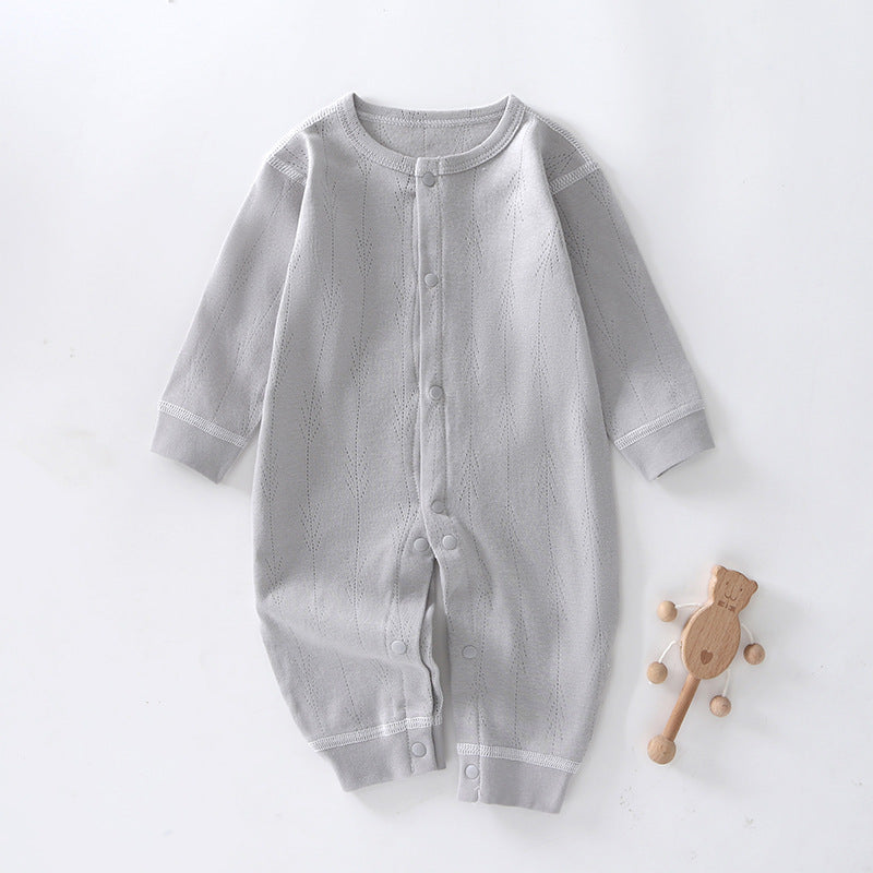 Baby Grey Knit Long Sleeve Button-Front Romper