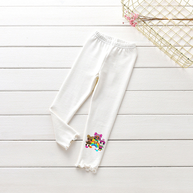 Girls' White Ruffle-Hem Leggings with LOL Doll Print