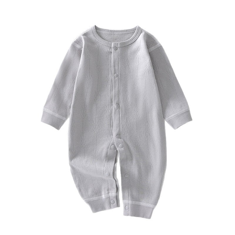 Baby Grey Knit Long Sleeve Button-Front Romper