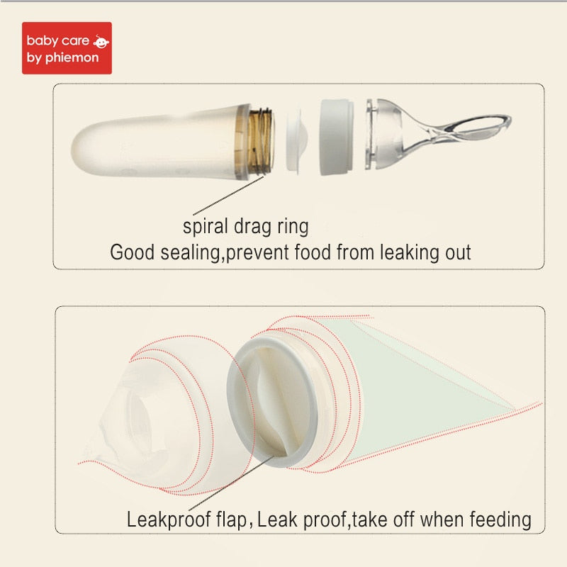 Silicone Squeeze Feeding Bottle with Spoon for Newborns