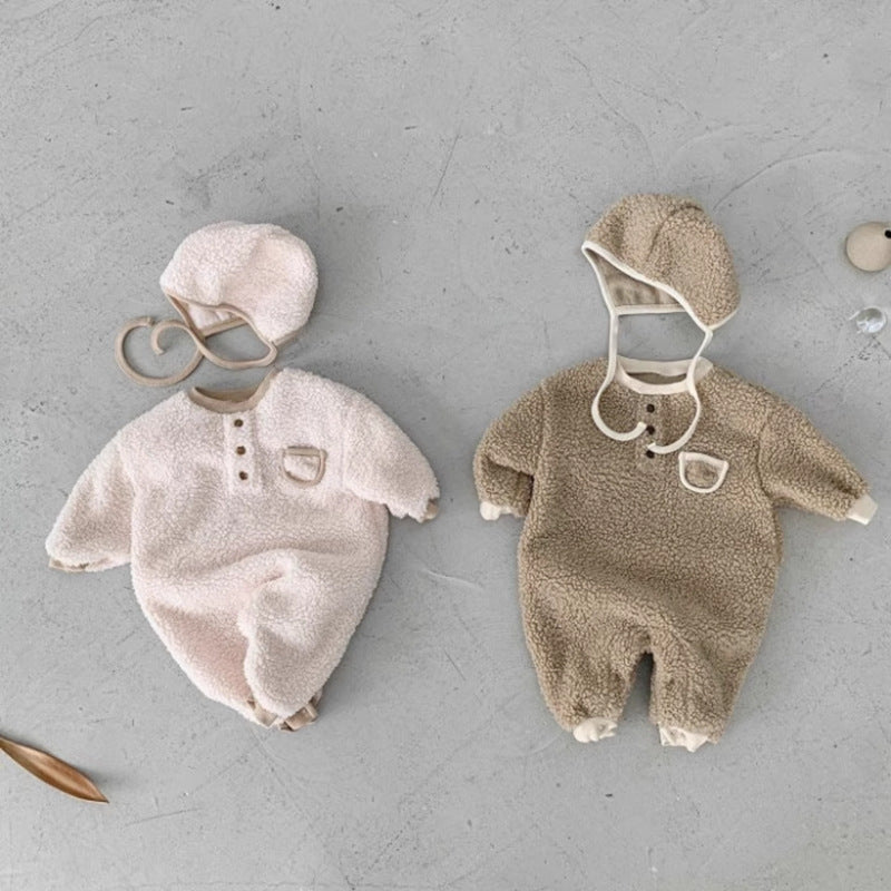 Baby jumpsuit with lamb wool for winter