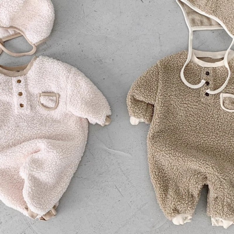 Baby jumpsuit with lamb wool for winter